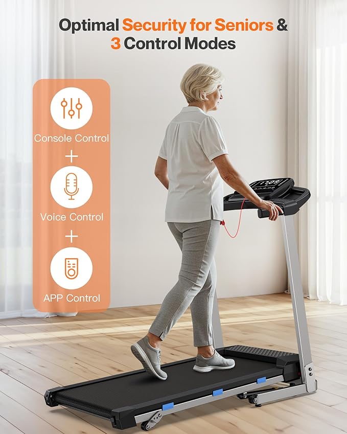 Folding Treadmill with Incline, 3.0 HP Quiet Treadmills for Home, 350 lbs Weight Capacity & 7.6 MPH, Incline Treadmill with Pulse Sensor and Bluetooth Speaker, Wide Belt, App, LED Display