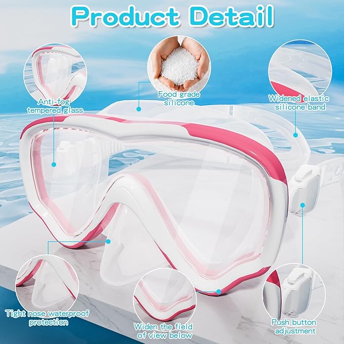 Kids Swim Goggles with Nose Cover, Snorkel Diving Mask Anti-Fog Anti-UV, Snorkeling Gear Swimming Goggles for Kids 3-14 2PCS