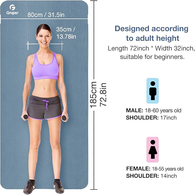 Thick Yoga Mat Non Slip, Large Size 72" L x 32" W x 0.6" TH, Premium Exercise & Fitness Mat with Carrying Strap and Bag, Workout Mats for Home