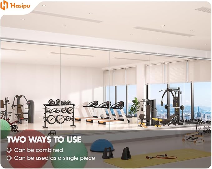 Hasipu Home Gym Mirror 48" L x 24" W - 3PCS Large Full Body Mirror for Yoga, Wall-Mounted Mirrors for Fitness, Garage, Dance Studio, 0.16in Tempered Glass Frameless