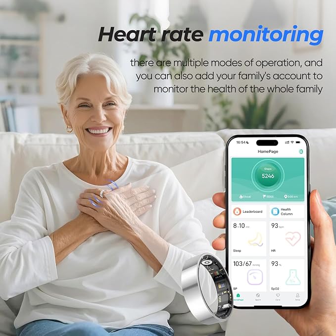 Smart Ring with Sleep Apnea Monitoring, No APP Subscription, 10-Day Battery Life, Stress/Heart Rate/Women's Health Tracker, Android & iOS Compatible (Black, 8)