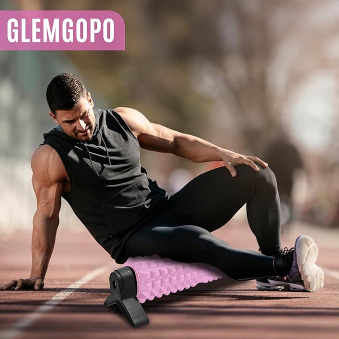 Trigger Point Foam Roller with Stand, 18 Inch Medium Density Foam Roller Long Yoga Roller Foam Exercise Roller for Physical Therapy, Muscles Deep Tissue, Pilates, Back Pain and Muscle Recovery (Pink)