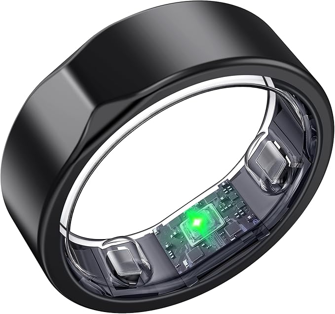 Smart Ring for Women Men - Titanium Health Fitness Tracker Ring with Heart Rate, Step Counting, Calories, Sleep & Stress Monitor for iPhone and Android, No Subscription Fee (Black, 9)