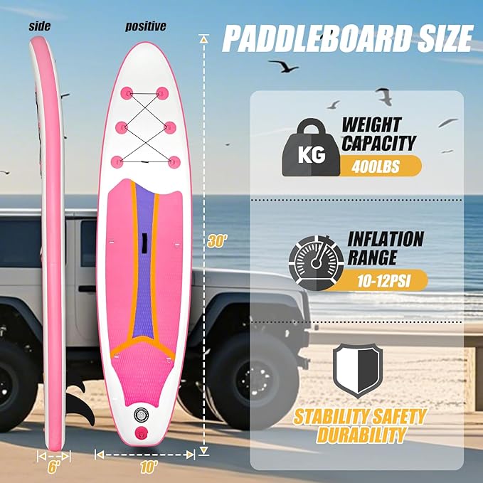 10' Inflatable Stand Up Paddle Board, Ultra-Light Wide Yoga Board for All Skill Levels with Premium SUP Paddleboard Accessories, 84L Waterproof Bag, Non-Slip Comfort Deck for Youth & Adults