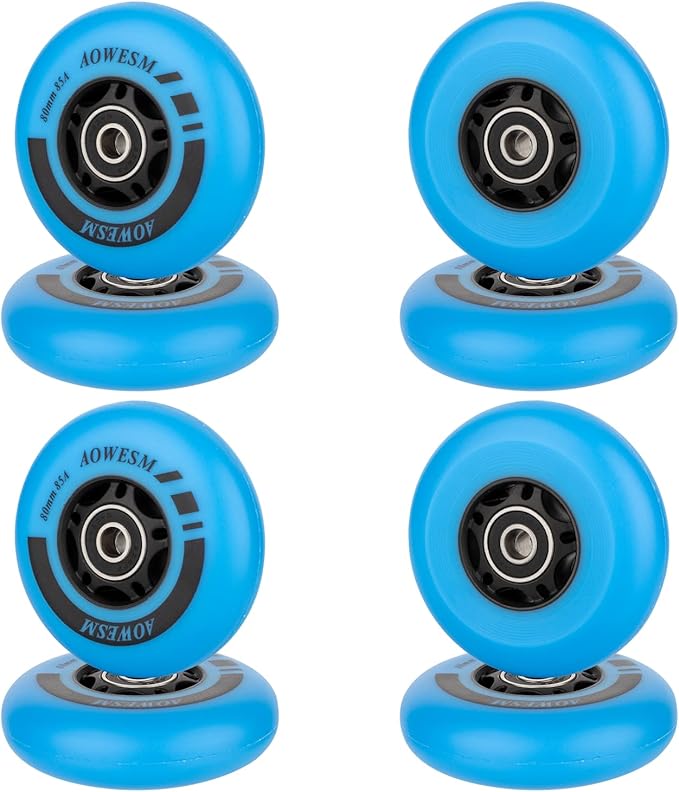 AOWESM Inline Skate Wheels 80mm 76mm 72mm 85a Outdoor Indoor Black Blue Red Roller Hockey Blades Replacement Wheels w/Bearings ABEC-9 and Floating Spacers (8-Pack)