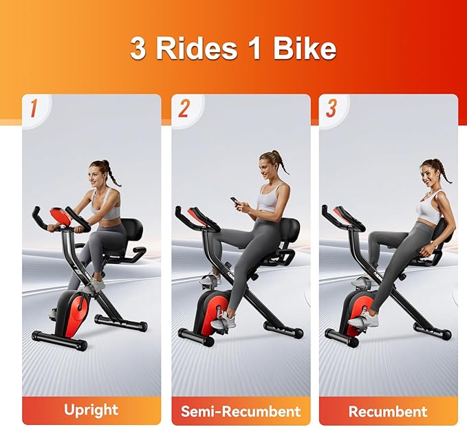 Foldable Exercise Bike, Low Noise Stationary Bikes for Home, Compact Indoor Cycling Bike with Adjustable Magnetic Resistance, 300lbs Capacity 6.6lbs Flywheel Workout Bike