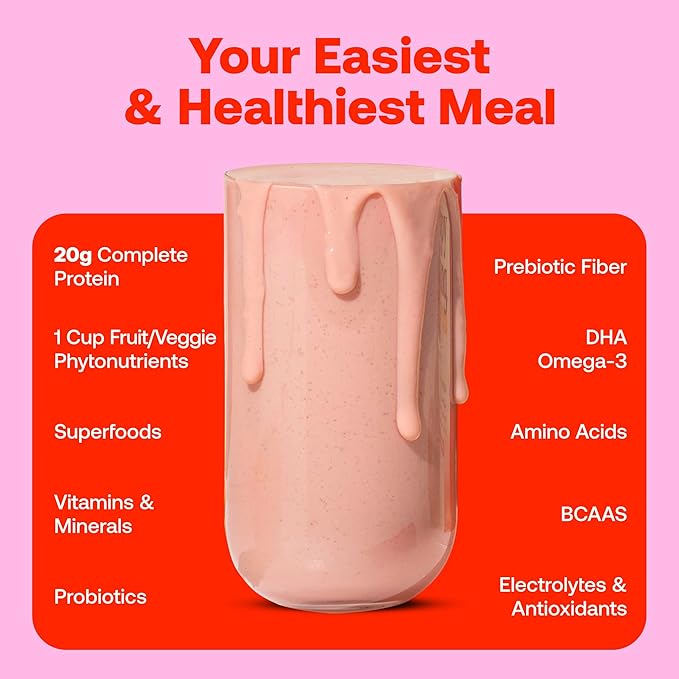 Happy Viking Strawberry Protein + Superfoods Powder, Created by Venus Williams, 20G Protein, Low Carb, Keto, Vegan, Gluten-Free, Non-GMO, Superfoods, Complete Meal Replacement, 1 Canister (24 oz.)