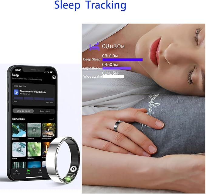 Fitness Tracker, Smart Ring for Women Men, Sleep Tracker Ring with 24/7 Heart Rate Monitor, Fitness Ring with Activity Tracker, Step Counter, Calorie Pedometer, No APP Fee, iOS Android (Silver, 10)