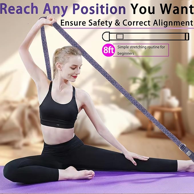 Yoga Exercise Adjustable Straps 8FT with Durable D-Ring for Pilates & Gym Workouts | Hold Poses, Stretch, Improve Flexibility & Maintain Balance