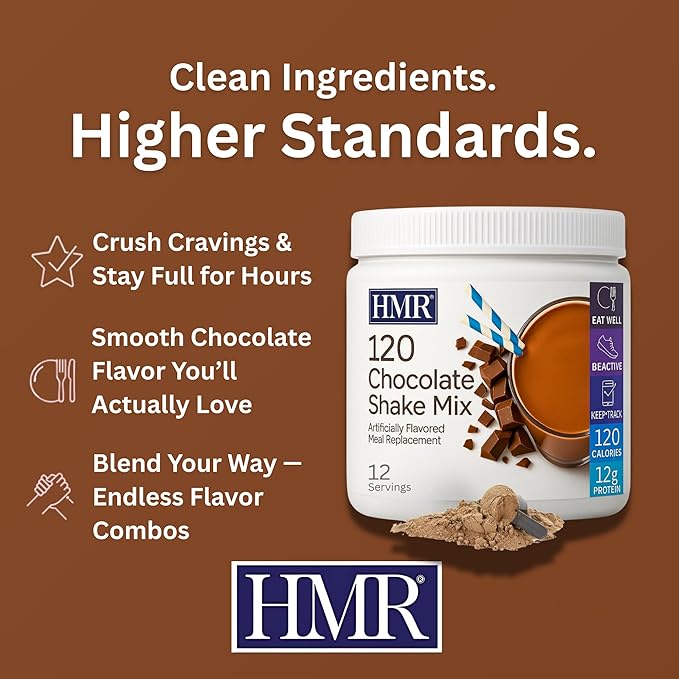 HMR 120 Shake Meal Replacement Powder | Chocolate Shake Mix to Support Healthy Weight Loss | 12g of Protein | Nutritional Drink | Low Calorie Food | 2 Pack (choc/choc), 12 Servings Each