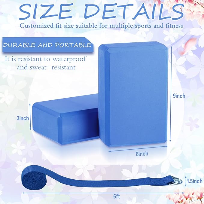 Wettarn 30 Pack Yoga Block and Strap Set 15 Pcs Non-Slip Yoga Blocks with 15 Pcs Metal D Ring Stretching Exercise Workout Fitness Accessory for Gym