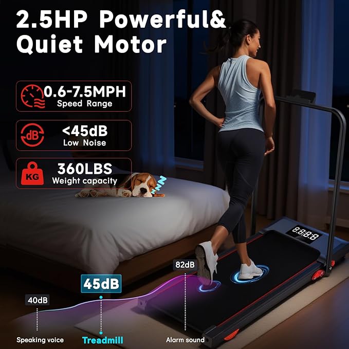 Walking Pad Treadmill with Incline and Handle Bar, 7.5MPH Under Desk Treadmill for Home Office, 360 Lbs Capacity Portable Treadmills with Remote Control, Led Display