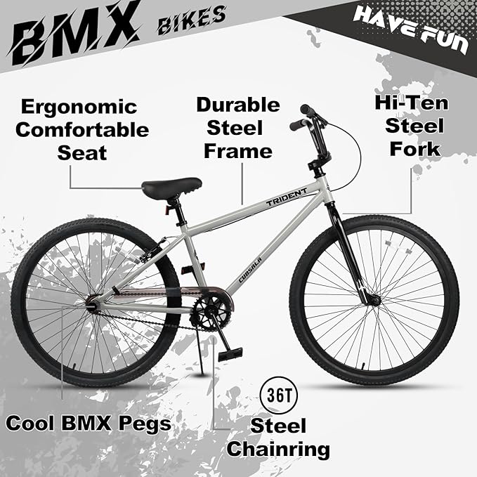 20 24 26 Inch BMX Race Bike Trident Bicycles Beginner-Level to Advanced Riders with 2 Pegs, Multiple Colors