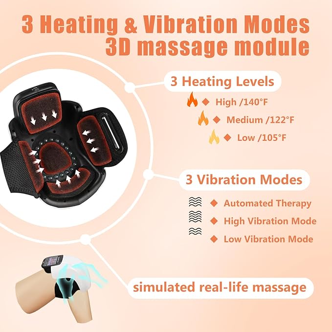 Knee Massager, Cordless Massager with Heat and Compression LED Screen Wearable Infrared Vibration Rechargeable Electronic Massage for Joint Pain Injury Swelling Stiffness, 1.0 Count