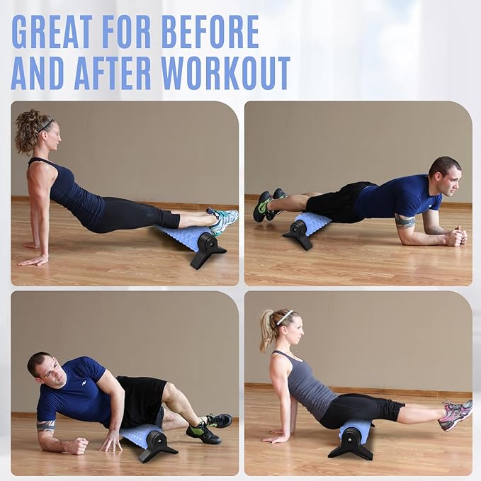 Trigger Point Foam Roller with Stand, 18 Inch Medium Density Foam Roller Long Yoga Roller Foam Exercise Roller for Physical Therapy, Muscles Deep Tissue, Pilates, Back Pain and Muscle Recovery (Blue)