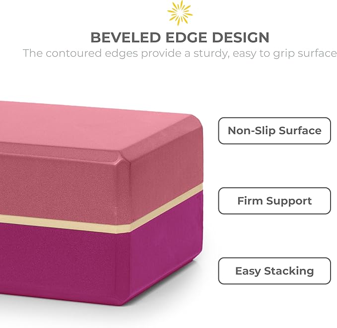 Sunshine Yoga 4" Striped Yoga Block, 10 Pack Bulk EVA Foam Yoga Blocks, Firm and Supportive Yoga Brick, Balance Foam for Stretching, Pilates, and Workout, 4" x 6" x 9"