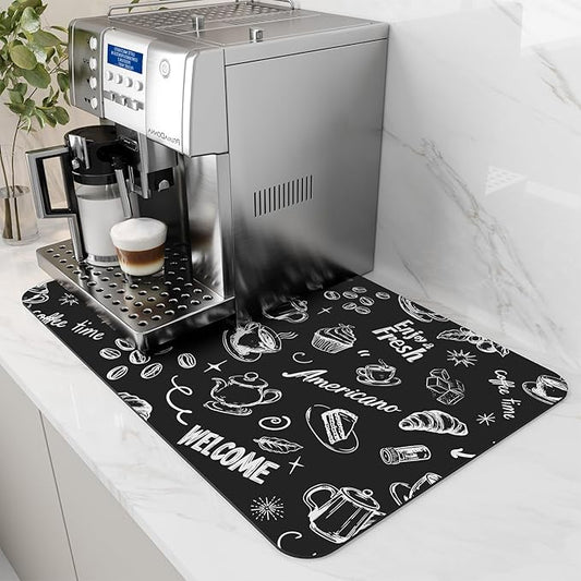 AMOAMI Coffee Mat Hide Stain Rubber Backed Absorbent Dish Drying Mat for Kitchen Counter - Fits Under Coffee Maker & Espresso Machine (16X24, Ink)