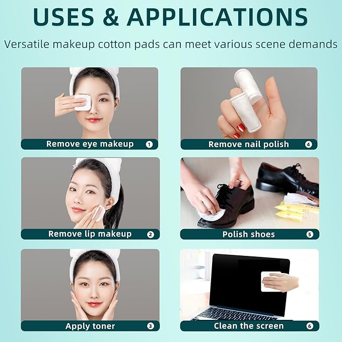 Premium Exfoliating Cotton Pads (60 Count) - 100% Cotton, Extra-Soft and Lint-Free, Durable Squares for Facial, Lip, and Eye Makeup Removal (White A)