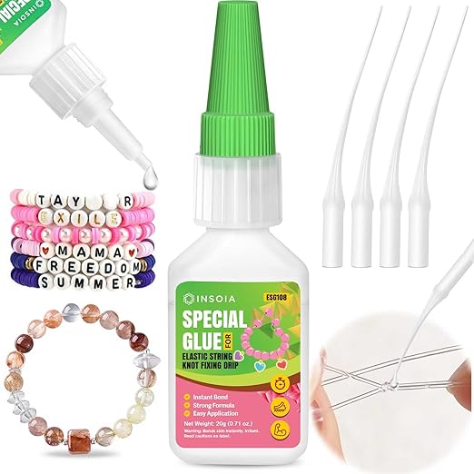 Bracelet Jewelry Glue for Elastic String, 20g Clear Elastic Knot Fixing Drip Adhesive for Bracelet String, Clay Beads, Rhinestones, Jewelry Making Kit ??Waterproof, Flexible, Non-Toxic Craft Glue