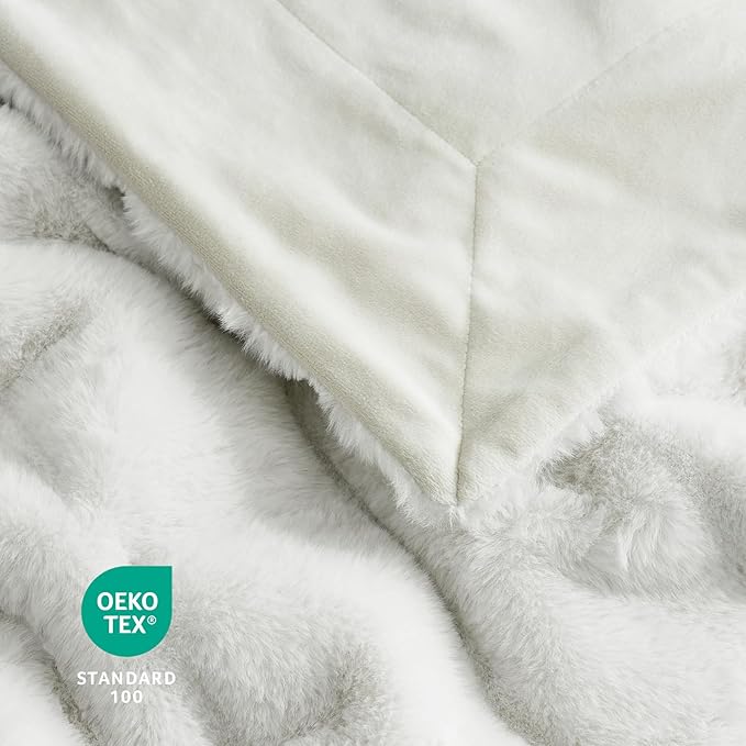 Cozy Bliss Faux Fur Throw Blanket for Couch, Cozy Soft Plush Thick Winter Blanket for Sofa Bedroom Living Room, 50 * 60 Inches Beige