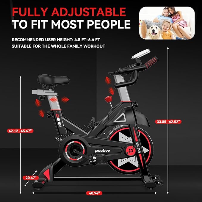POOBOO Exercise Bike, Stationary Bike for Home Gym, Indoor Cycling Bike w/Comfortable Seat Cushion & Tablet Mount, Silent Belt Drive Indoor Bike for Cardio Workout