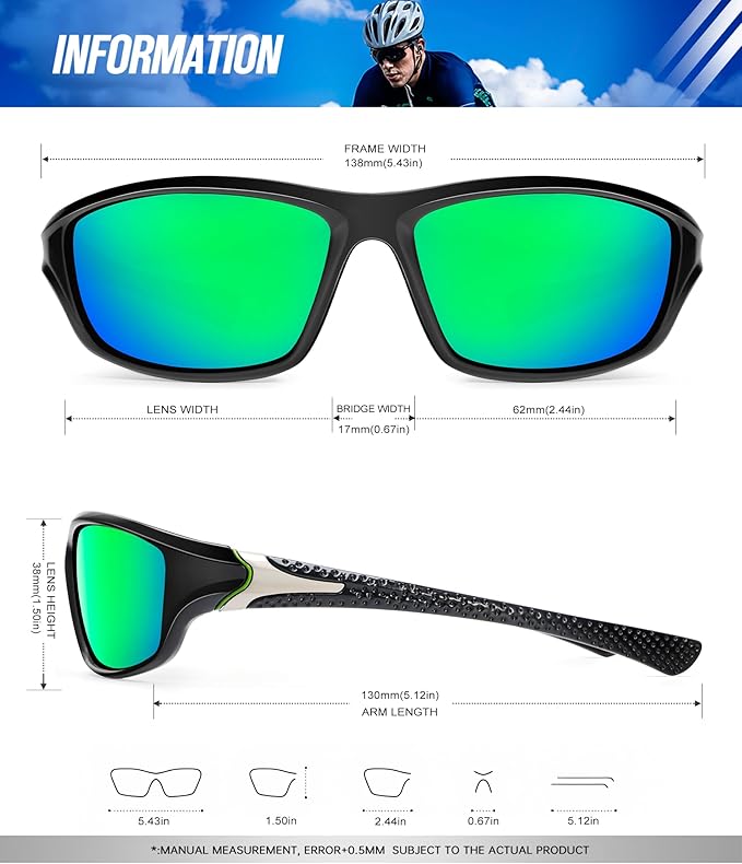 KALIYADI Polarized Sunglasses-Men Sports Sunglassses: Mens Sunglasses with UV Protection for Fishing Driving Cycling Running