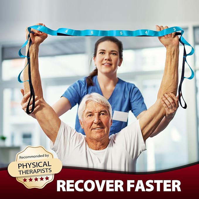 Stretching Strap with 10 Loops-Yoga Strap for Physical Therapy,Home Workout,Pilate & Flexibility Training,Non Elastic Exercise Stretch Band for Hamstring,Leg Stretcher Belt,Flexibility Fascia