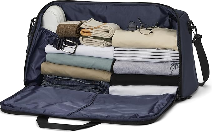 Halfday Convertible 2-in-1 Garment Duffel Weekender Bag 45L | Wrinkle-Free Travel, Hanging Suit Compartment, Shoe Pockets, Trolley Sleeve. Durable & Water-Resistant Carry-On, Marine