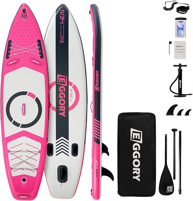 Inflatable Paddle Board,Stand Up Paddle Board Set, Extra Wide SUP Board with Removable Fin, Floating Paddle, Hand Pump, Waterproof Phone Pouch,Traveling Board