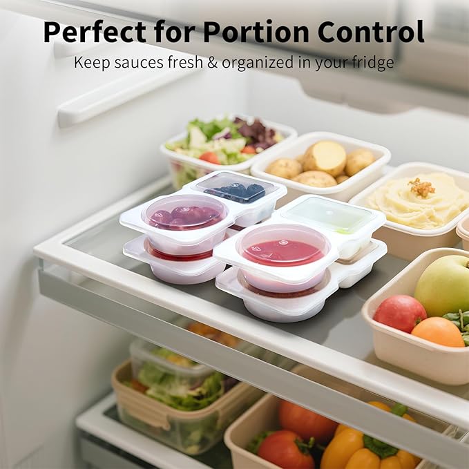 20 Sets Reusable Snack Containers with Lids & 20 Sporks – Double Compartment for Portion Control, BPA-Free Leak-Proof Dipping Containers for Meal Prep, Travel, and Outdoor Snacks (White)