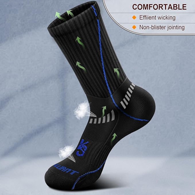BULLIANT Compression Socks for Men 6Pairs, Athletic Crew Socks Cushioned For Men Sports Running-Arch Support