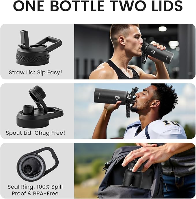 32oz Insulated Water Bottle, Triple Wall Vacuum Stainless Steel Water Bottles - Keeps Cold 48H, Reusable Metal water flask Jug for Gym, Sports, Camping, Hiking,Travel, Black Speckled