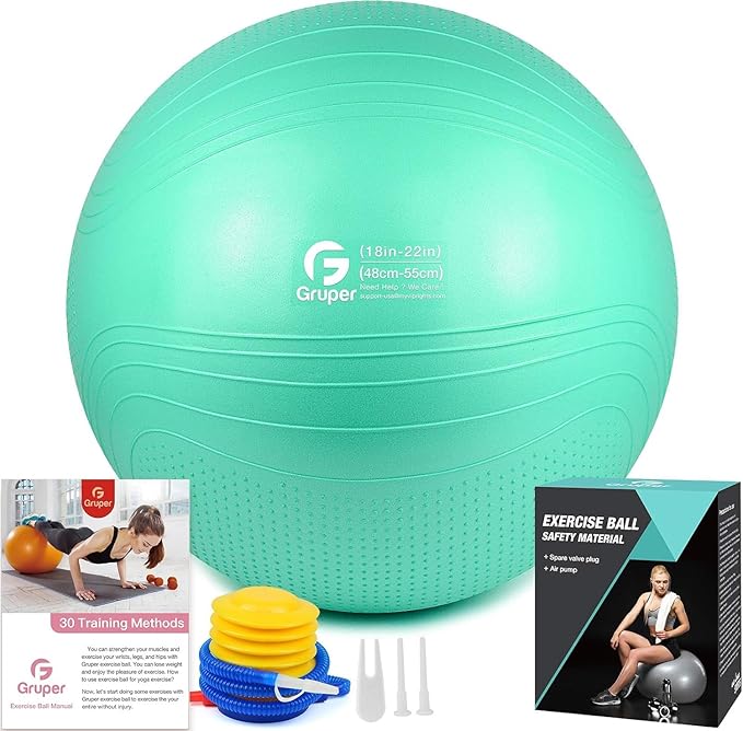 Yoga Ball, 22-30 Inch Extra Thick Exercise Ball for Workout Fitness Balance, Anti Burst Chair for Home and Office Desk, Includes Hand Pump & Workout Guide Access