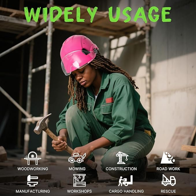 Aolamegs Pink Hard Hats for Women OSHA Approved - ANSI Z89.1 Construction Safety Hard Hat with Clear Visor, Adjustable Vented Cascos De Construccion Work Hardhats, 6 Point Ratcheting Hardhat