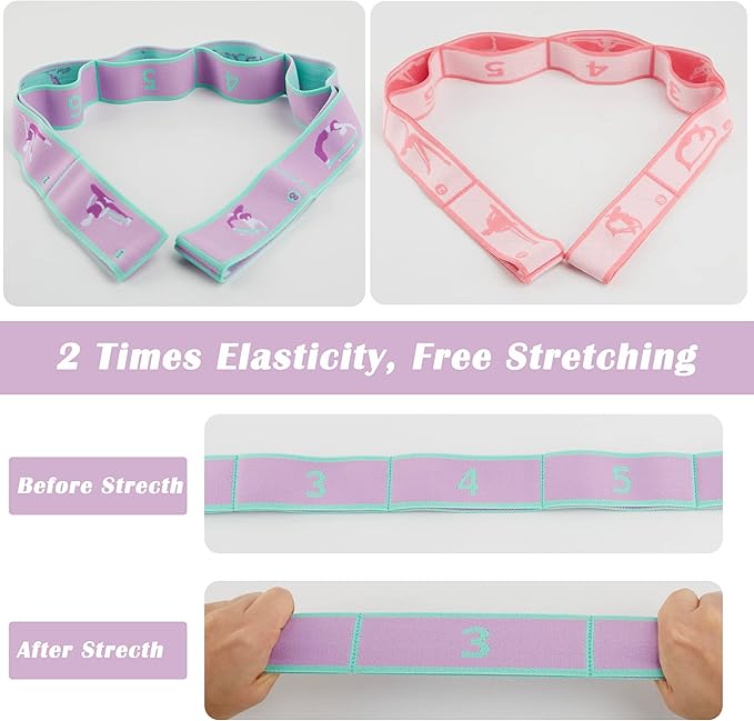 2 PCS Stretch Strap for Kids Dance Elastic Band for Children Gymnastics Stretching Strap Kids Stretching Bands Multi-Loop Adjustable Exercise Bands Stretching Resistance Ballet Bands -8 Loops