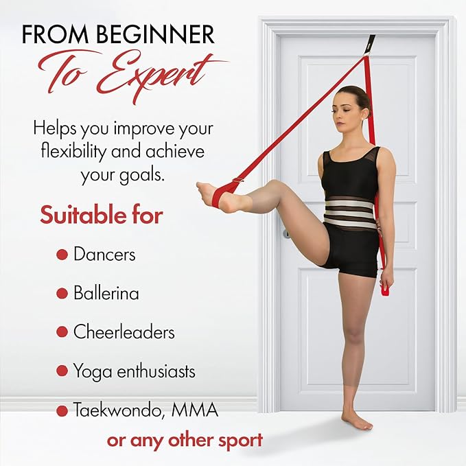 Stretching Strap With Door Anchor - Stretching Equipment to Improve Legs Flexibility - Splits Trainer For Home Ideal In Ballet, Dance, Cheerleading, Taekwondo, Yoga, Pole Dancing & Gymnastics