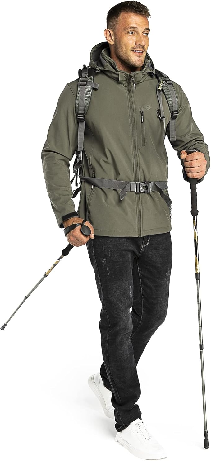 Outdoor Ventures Men's Lightweight Softshell Jacket Fleece Lined Hooded Water Resistant Winter Hiking Windbreaker Jackets