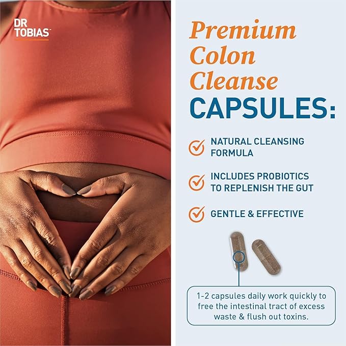 Dr. Tobias Colon 14 Day Cleanse, Advanced Gut Cleanse Detox for Women & Men with Cascara Sagrada, Psyllium Husk, Senna Leaf & Probiotics, Non-GMO Colon Cleanse, 28 Capsules 1-2 Daily