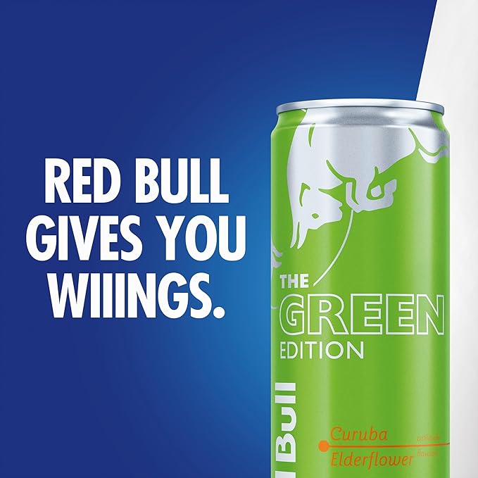 Red Bull Green Edition Energy Drink, Curuba Elderflower, with 114mg Caffeine plus Taurine & B Vitamins, 12 Fl Oz, Pack of 4 Cans