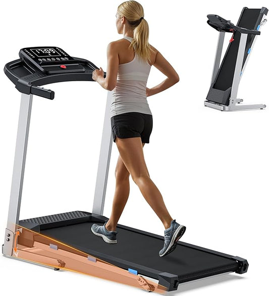 Folding Treadmill with Incline, 3.0 HP Quiet Treadmills for Home, 350 lbs Weight Capacity & 7.6 MPH, Incline Treadmill with Pulse Sensor and Bluetooth Speaker, Wide Belt, App, LED Display