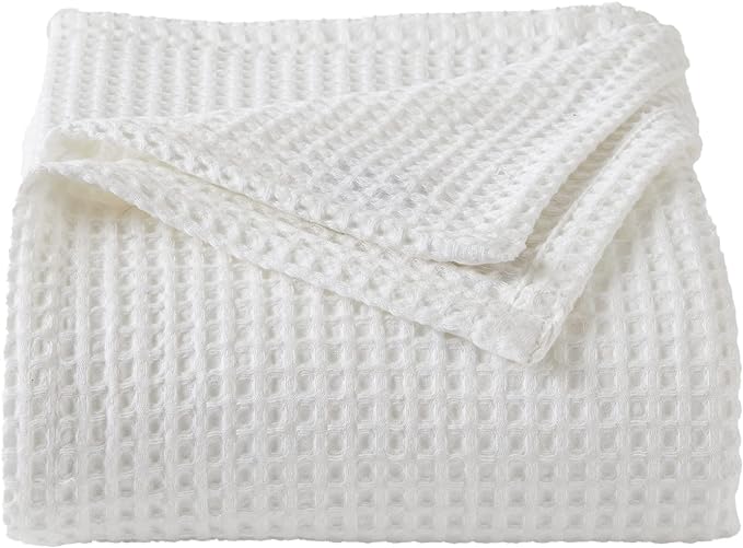 100% Cotton Waffle Weave Bed Blanket | Soft, Breathable, and Lightweight Blanket for All-Season | Perfect for Layering | Brielle Collection (Full/Queen, White)