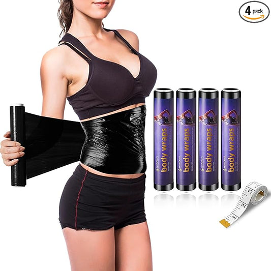 60 Meters Black Osmotic Plastic Body Wrap, Workout & Sweat Enhancer Stomach Film Body Applicator Power Wrap (4 Rolls)