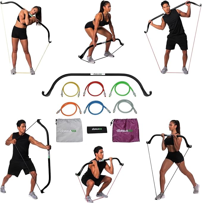 Lite Gorilla Bow Portable Home Gym Resistance Bands and Bar System for Travel, Fitness, Weightlifting and Exercise Kit, Full Body Workout Equipment Set