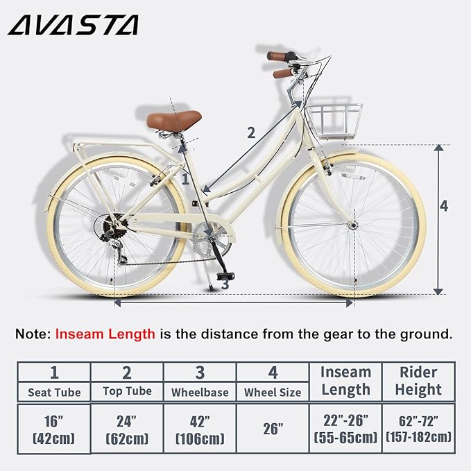 AVASTA Astrid Vela Hybrid Bike for Adult Women Female Lightweight Step Through 26 Inch High Tensile Steel Frame City Commuter Comfort Lady Bicycle, 6-Speed, Multiple Colors
