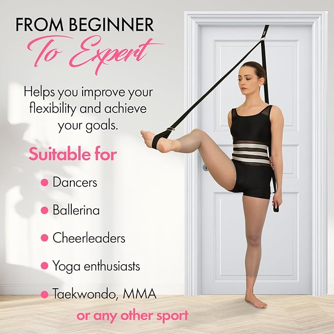 Stretching Strap With Door Anchor - Stretching Equipment to Improve Legs Flexibility - Splits Trainer For Home Ideal In Ballet, Dance, Cheerleading, Taekwondo, Yoga, Pole Dancing & Gymnastics