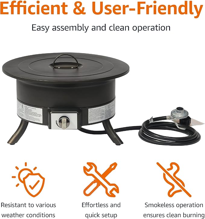 Amazon Basics Portable Propane Fire Pit, 19 inch Round Gas for Patio, 55,000 BTU Carry Strap