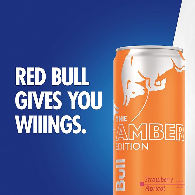 Red Bull Amber Edition Energy Drink, Strawberry Apricot, with 114mg Caffeine plus Taurine & B Vitamins, 12 Fl Oz, 6 Packs of 4 Cans (Pack of 24)