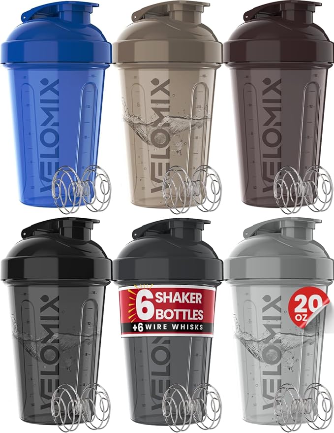 '-6 PACK- Shaker Cups for Protein Shakes 20 oz - 6x Wire Whisk | Leak Proof Protein Shaker Bottle for Protein Shakes, Shaker Bottle Pack for Pre & Post Workout, Shaker Cup (Modern Neutrals)