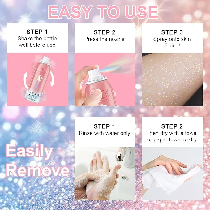 Hair and Body Glitter Spray, 60ml Glint-Rainbow Glitter Hairspray Dry Powder Makeup for Clothes, Festival Rave Prom Loose Sparkle Powder,Holographic Ultra Fine Glitters for Crafts (Glint-Rainbow)