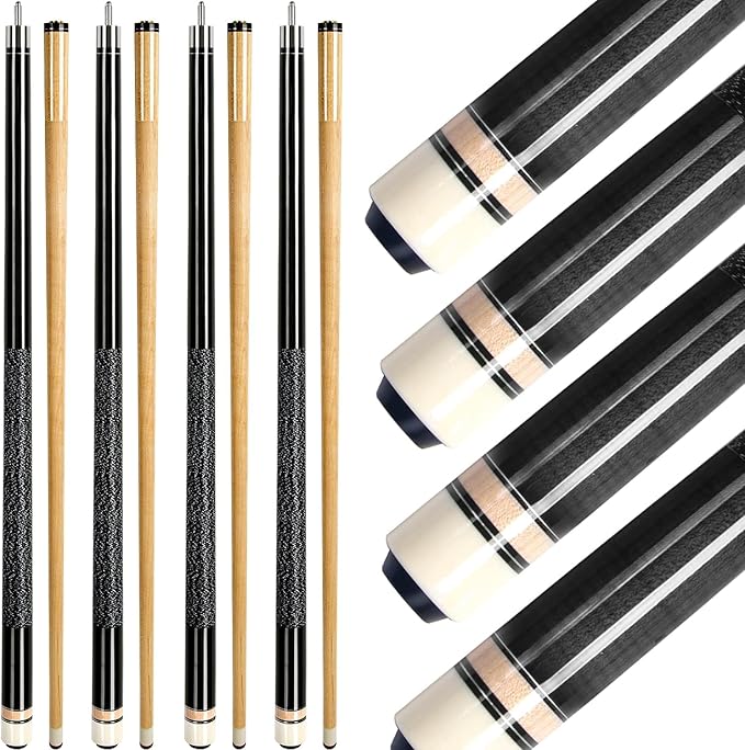 AKLOT Pool Cues,Set of 4 Pool 58" Cue Sticks Canadian Maple Wood Cue Stick for Professional Billiard Players 18 19 20 21 oz